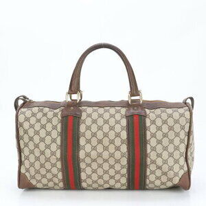 Gucci GG Supreme Sherry Leather Boston Bag Handbag Shoulder EBE